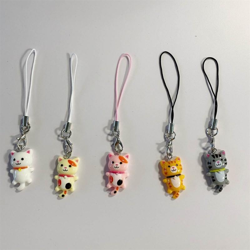 Cute Cat Pendant Phone Chain Strap Lanyard Kitten Keychain Backpack Ornaments