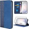 Case for Samsung Galaxy S26, PU Leather Anti-Scratch Protection - Navy Blue - 2 Tempered Glasses