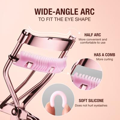 Peine rizador de pestañas, apto para todas las formas de ojos, pinza rizadora, herramientas de maquillaje de ojos con 1 almohadilla de silicona de repuesto.