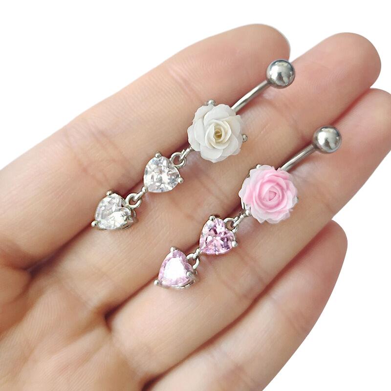 Heart Bow Navel Ring Ornament For Women Girls Light Luxury Belly Button Piercing Barbell Pendant Body Piercing Jewelry