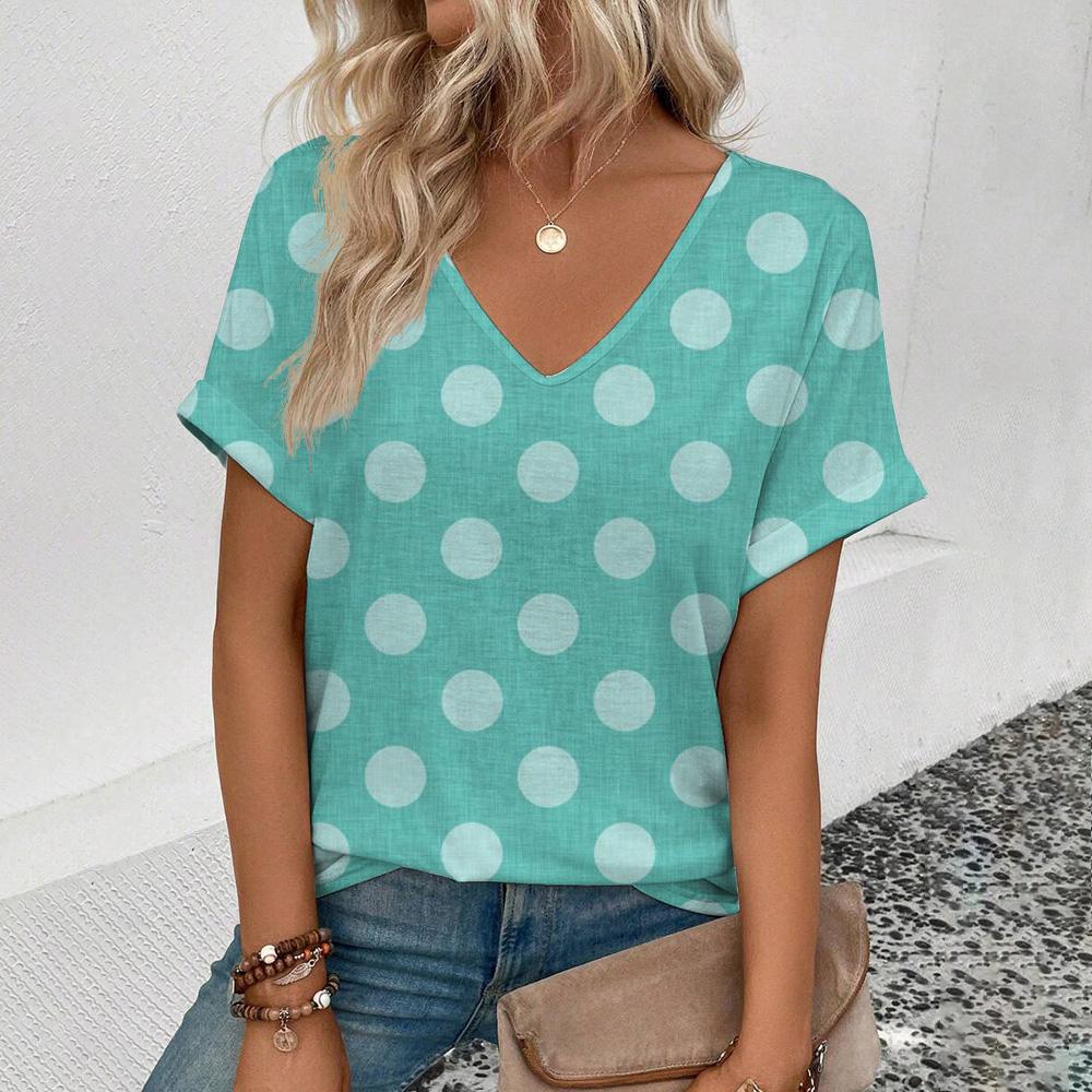 Summer Circular Wave 3D Print Women Streetwear Casual T Shirts Tops Woman Harajuku V-Neck Tees Oversized Clothing