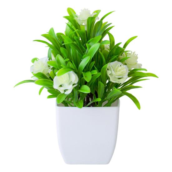 Compact Decorative Plant Artificial Eucalyptus Potted Plant, Lifelike Faux Greenery with Purple/White Flowers & Verdant Leaves, UV-Resistant