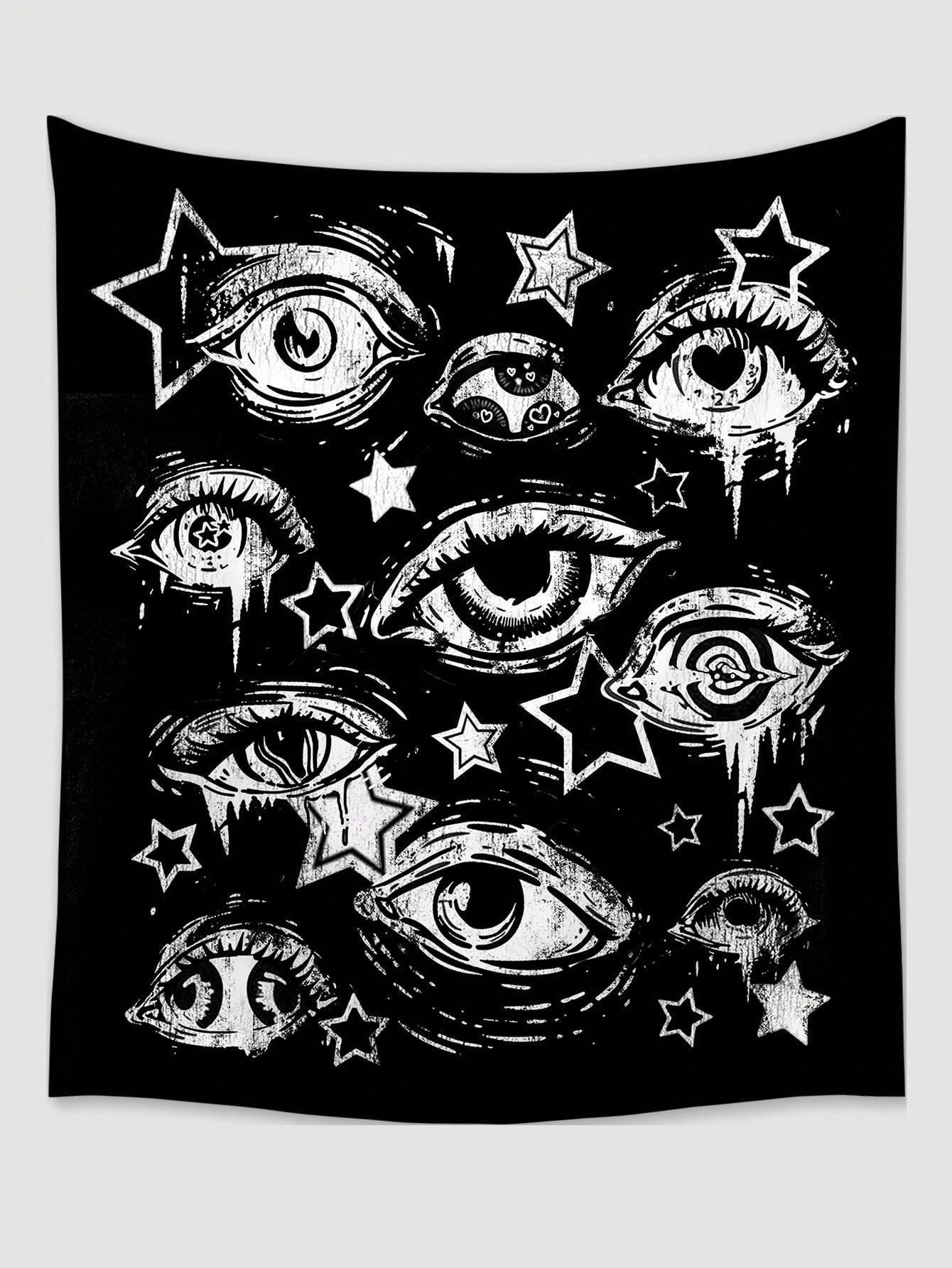 Gothic Eyes Stars Tapestry Single Sided 2DPrint Soft Polyester Wall Tapestry Bedroom Living Room Dorm Decor Edgy Mysterious Gift 74x94cm(29x37in)
