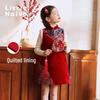 Vestido Qipao Acolchoado de Veludo Estilo Chinês para Meninas Ingênuas