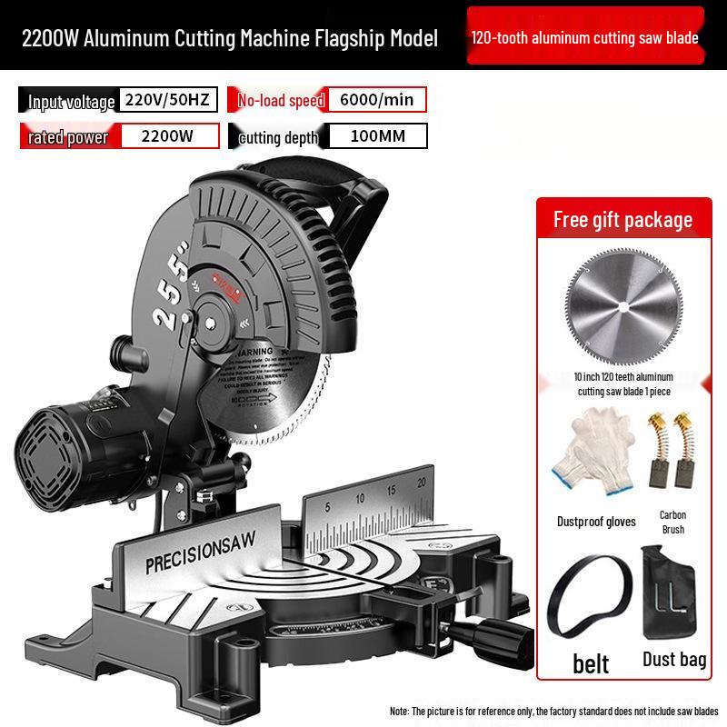 10-Inch High Precision Aluminum Alloy Miter Saw for Multifunctional Wood & Metal Cutting, 45 Degree Configuration.
