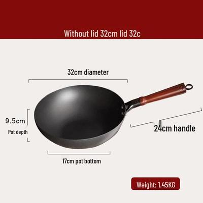 ZISIZ Stainless Steel Flat Bottom Wok with Wooden Handle