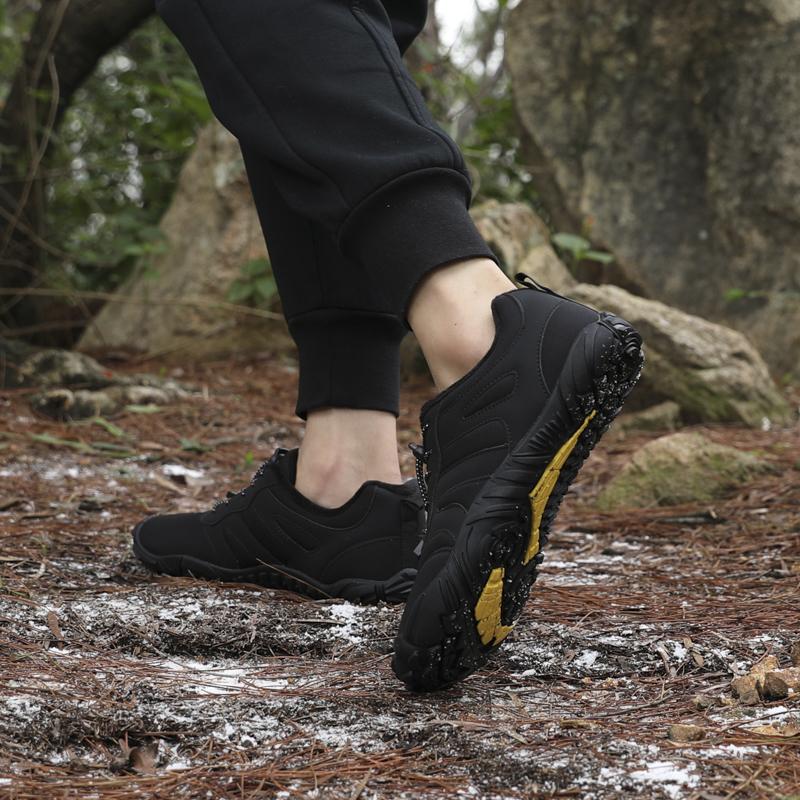 Mens Winter Warm Barefoot Shoes Waterproof Wide Toe Anti-Skid Rubber Sole Plush Lined Trekking Shoes Outside Athletic Shoes Running Shoe