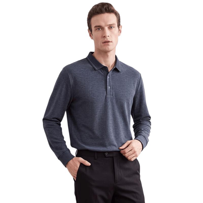 SHANSHAN Men's Autumn Long Sleeve Polo Shirt with Jacquard Detail