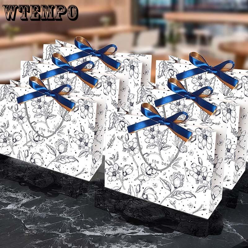 WTEMPO Large Capacity Hand-held Gift Paper Bags Retro Elegant Printed Bags Daily Presents Packaging Bags Ideal for Storing and Gifting Delicate Items