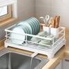 Carbon Steel Dish Drying Rack Drainer Tray Plates Organizer with Drainboard  Household