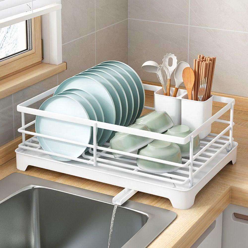 Carbon Steel Dish Drying Rack Drainer Tray Plates Organizer with Drainboard  Household