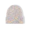 Multicolor Speckled Dot Knitted Beanie Hat Winter Wool Ribbed for Women Men with Hand Drawn 3D Embroidery Bows Pattern