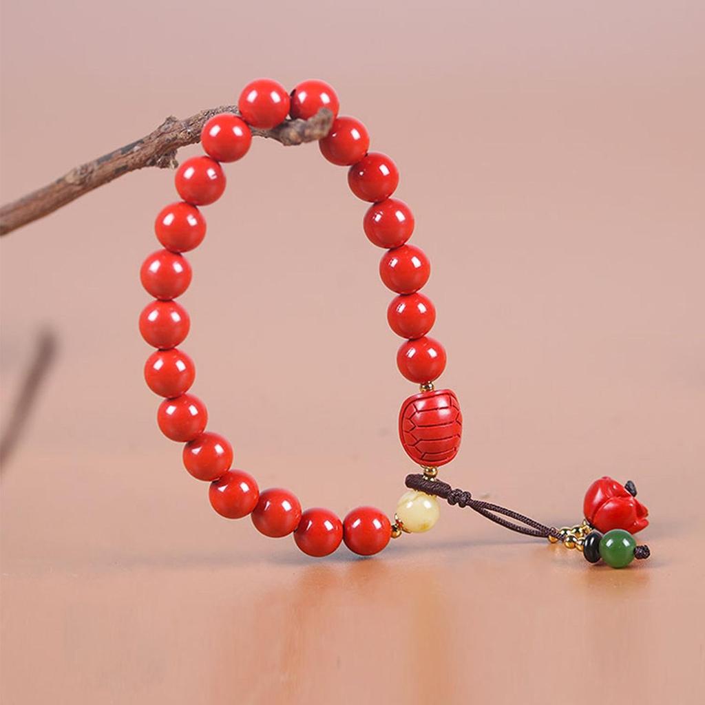 Genuine Cinnabar Lotus & Amber Hetian Jade Bracelet - Gift for Peace, Longevity, and Prosperity