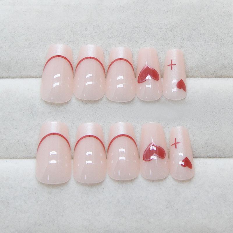 24 Pieces Light Luxury French Red Love Short Ballet Nail Art Tablets, Clean and White, Minimalist and Pure Desire