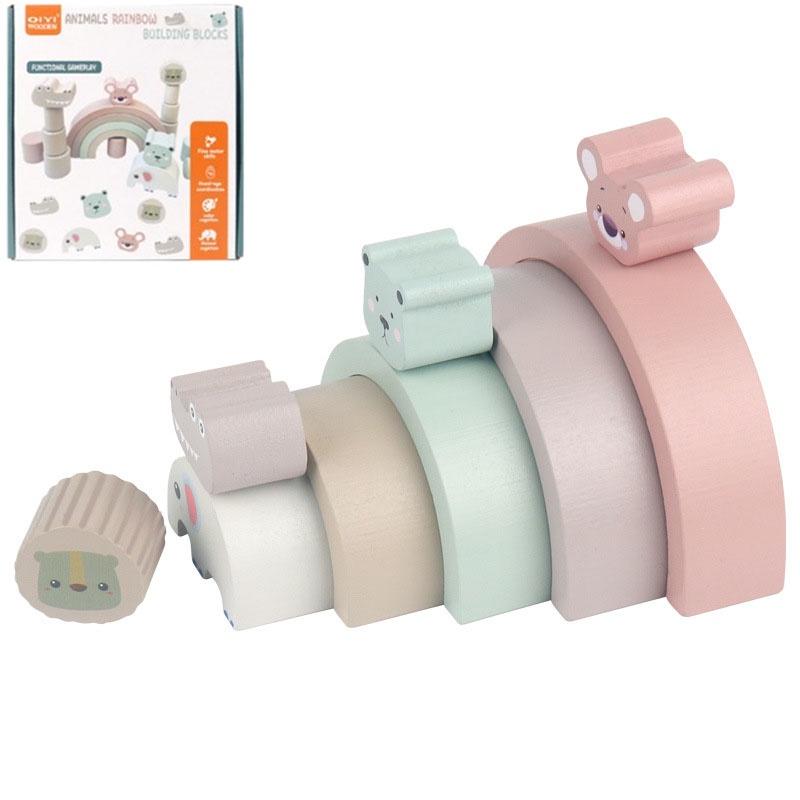 Colorful Wooden Rainbow Animal Building Blocks Educational Toy For Children Ages 4-6