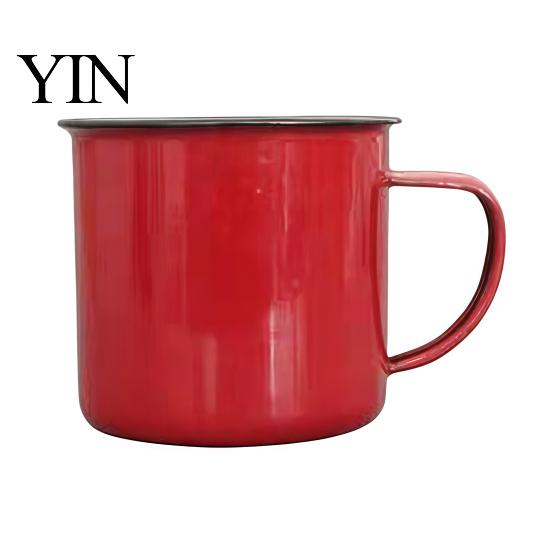 Nostalgic Table Decor Vintage Enamel Mug with Handle, Solid Color Heat Resistant Tea Cup Drinking Cup, Durable Portable Tableware for Home Kitchen Use