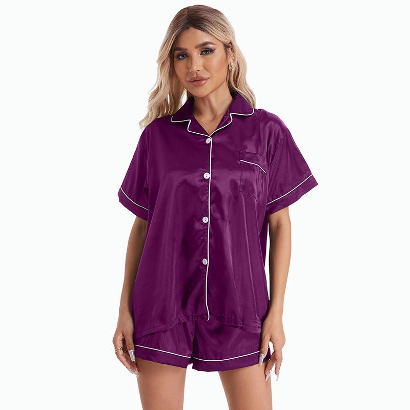 European & American Style Women's Imitation Silk Short Sleeve Pajama Set - Plus Size Available