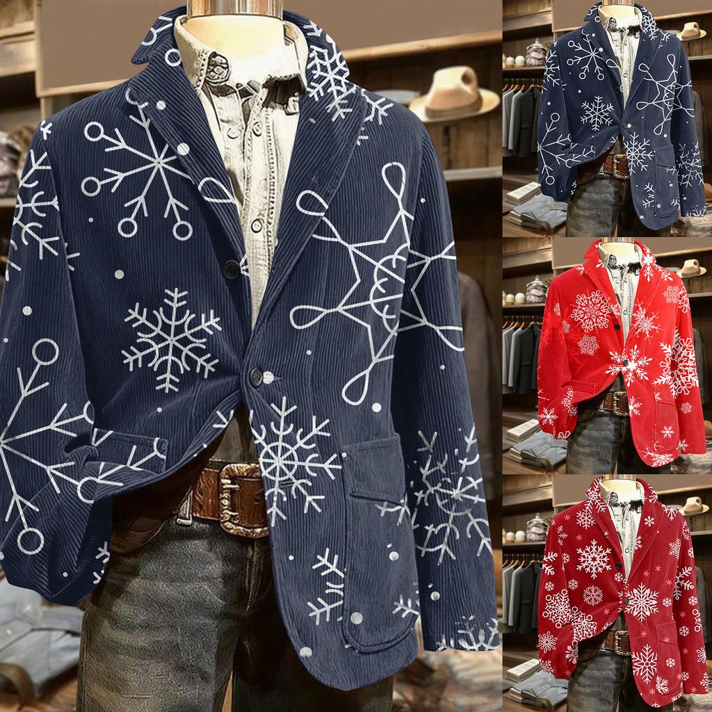 Herren Bedruckter Cord Warmes Taschen-Sakko Strickjacke Herren Freizeitanzug