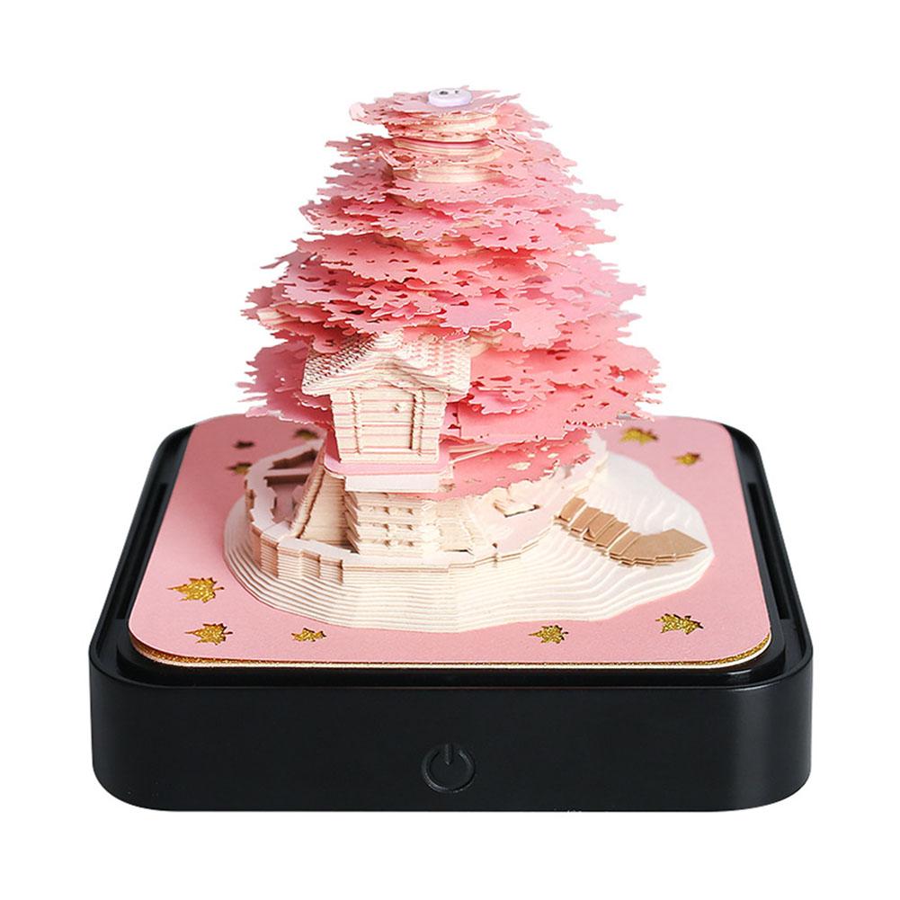 2026 Paper Sculpture Calendar LED Lights Desk Calendar Paper Carving Art Memo Pad for Christmas Housewarming Desktop Decoration