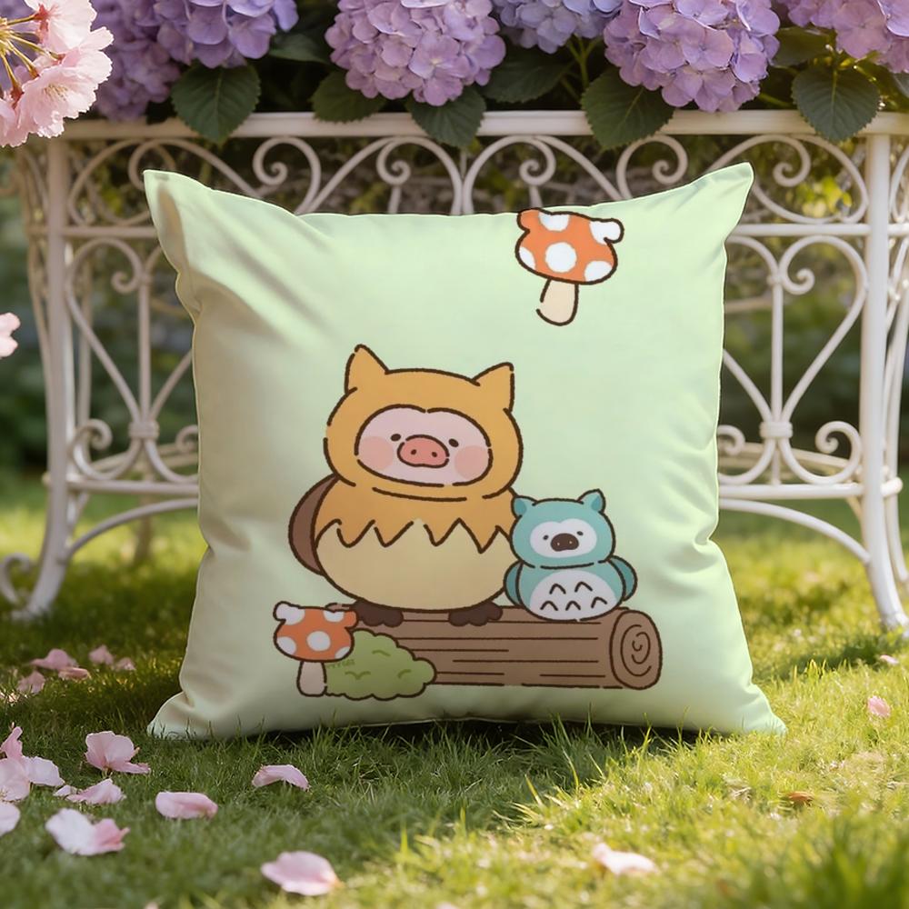 Cartoon L-Lulu Pig Pink Cushion Cover Home & Car Dual-Scene Pillow Cover: Reversible for Premium Comfort