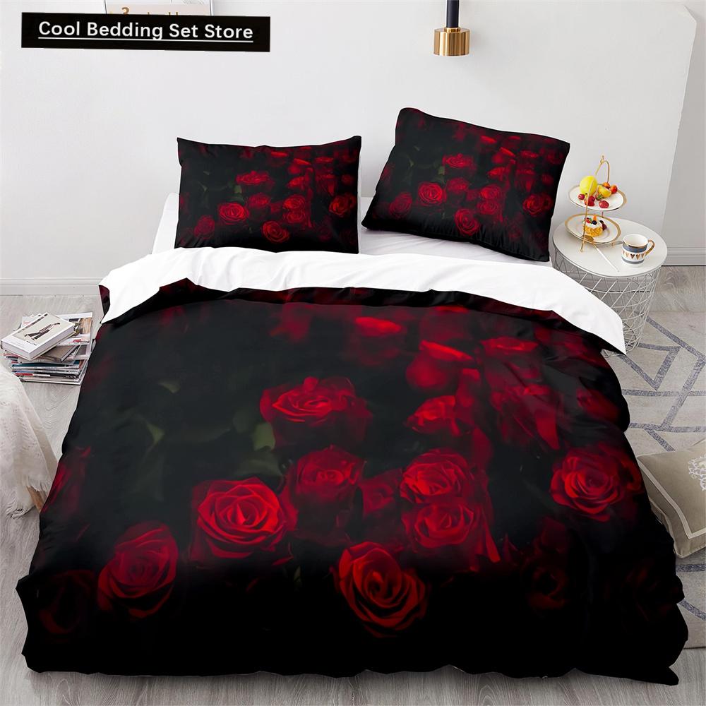 

Red Rose King Queen Duvet Cover 3D Beautiful Flowers Theme Bedding Set for Women Girls Romantic Floral Quilt Cover Pillowcase EU single(135x200cm)