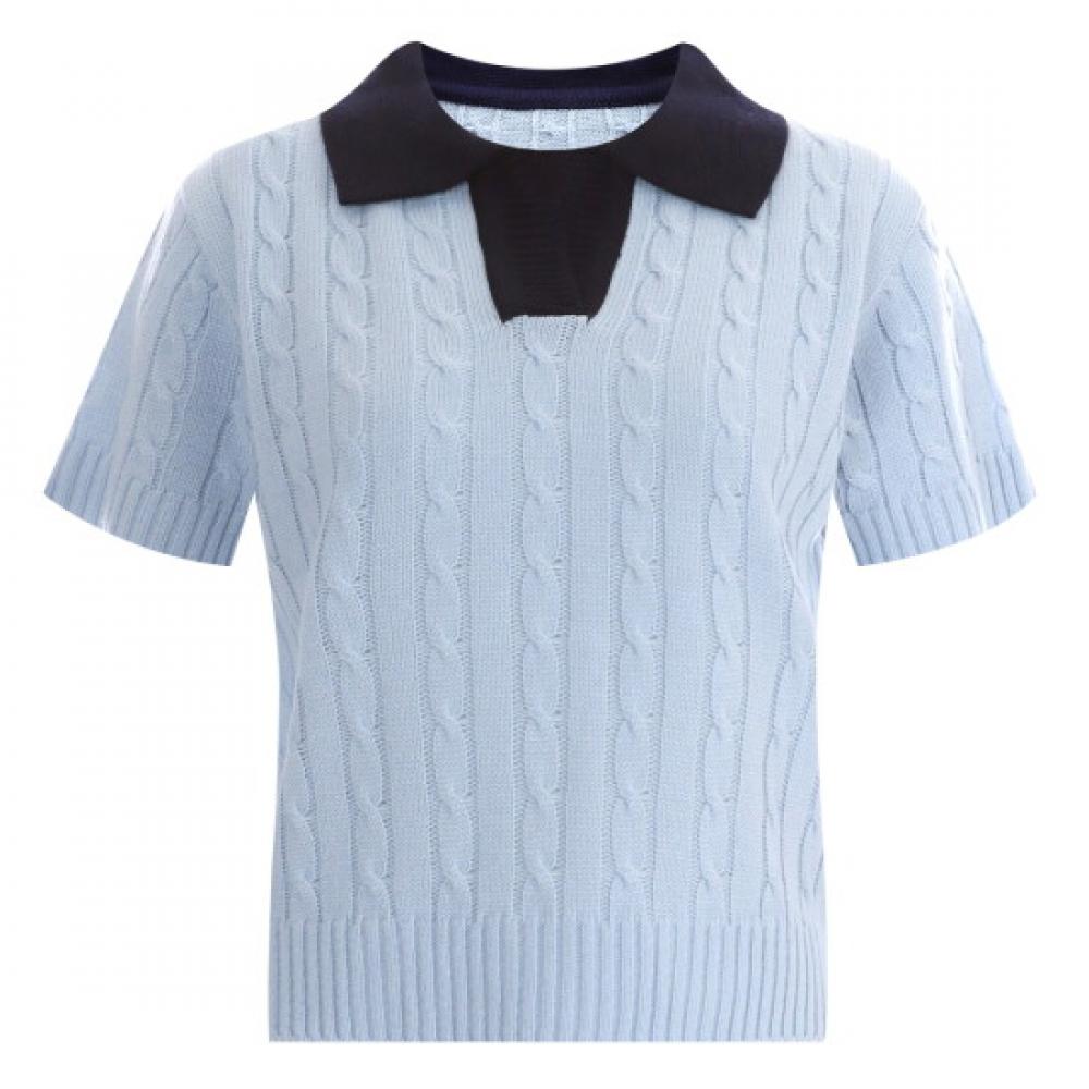 Shop Women Cable Knit Short Sleeve Top Color Block Sora Bom Wkn 11885