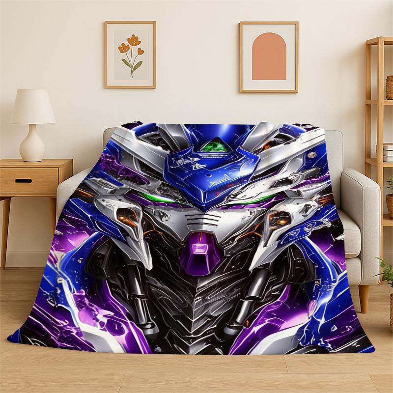 Classic Gundam Cartoon Robot Flannel Blanket Soft Warm Throw Blanket for Bedroom Living Room Bed Travel Camping Picnic Kids