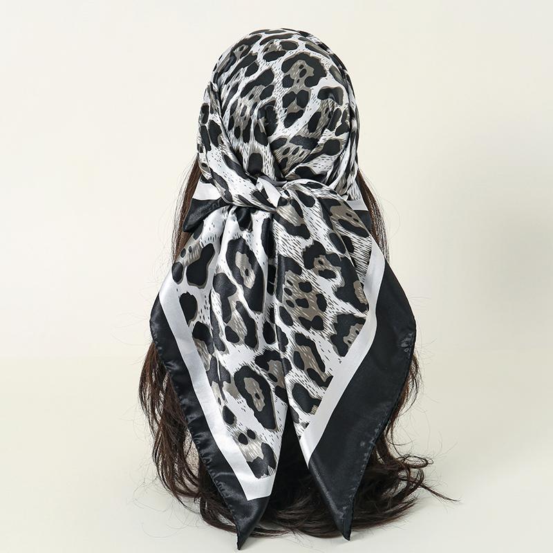 Leopard Print 90*90cm Square Women Silk Scarf Hijab Shawl Kerchief Hair Towel Soft Neck Headband Bandana Scarves Wrap