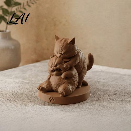 Healing Cat Ornament Frolicking Cats Figurine 3D Printed Playful Statue Cute Vivid Expression Model Collectible Kitty Sculpture Desktop Gift