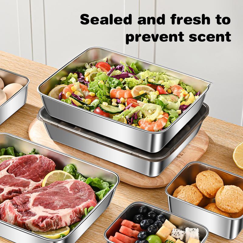 5 stk Matboks i rustfritt stål Friskholdsbeholder med lokk, Rektangulær Pølse Nudler Fruktskål