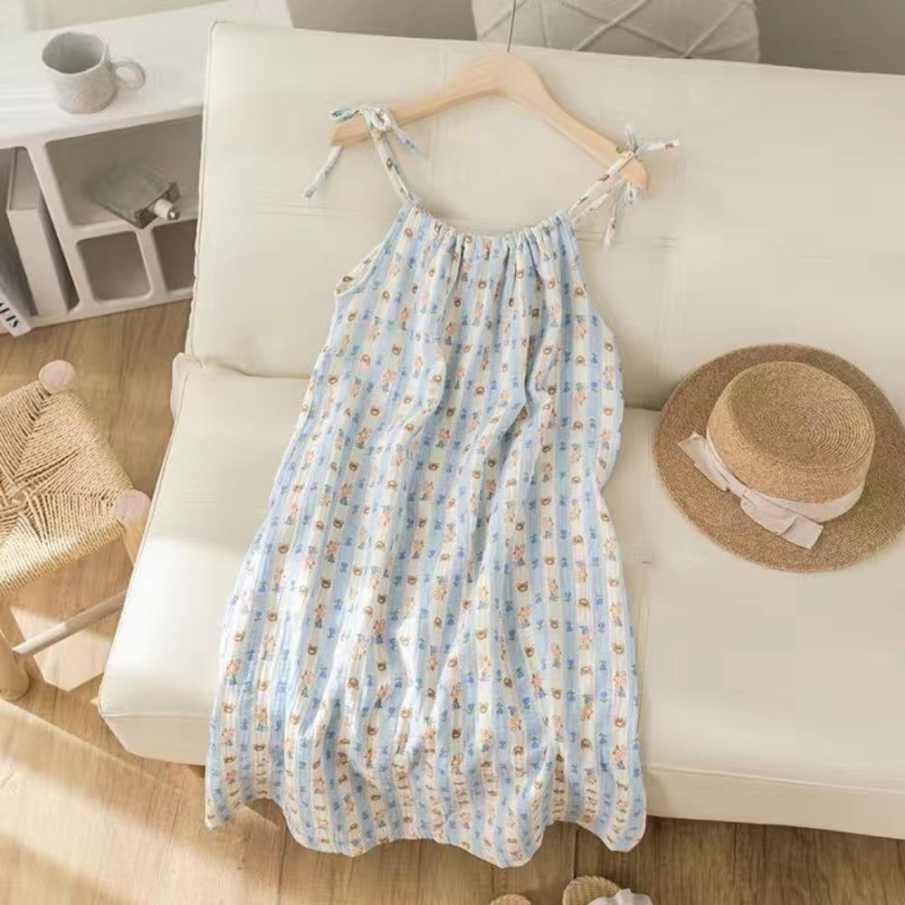 Sweet Cartoon Princess Style Nightgown for Women In Summer New Sexy Suspender Bubble Wrinkle Cloth Home Clothes