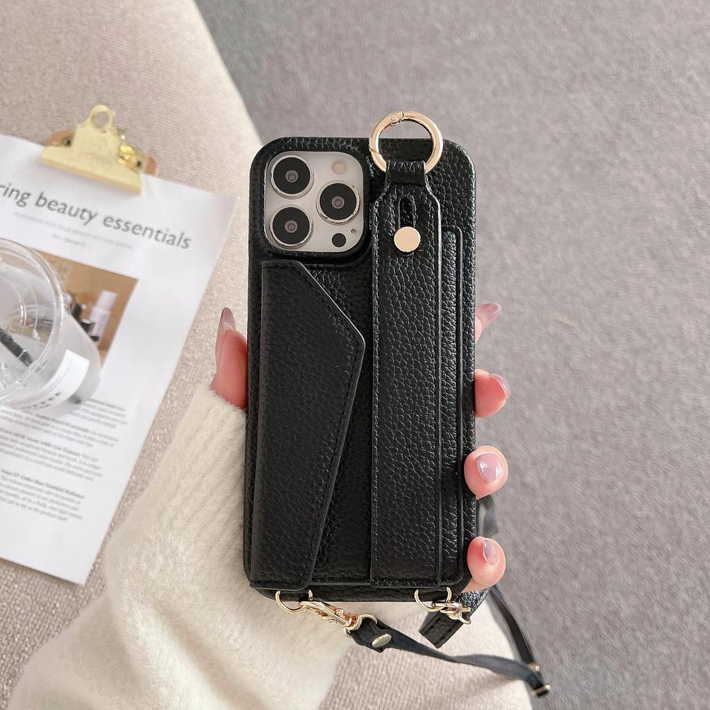 Crossbody Cards Solt Wallet Wristband Bag Case For iPhone 15 16 Pro Max 14 Plus 13 12 11 7 8 Se 2022 Lanyard Pocket Litchi Cover
