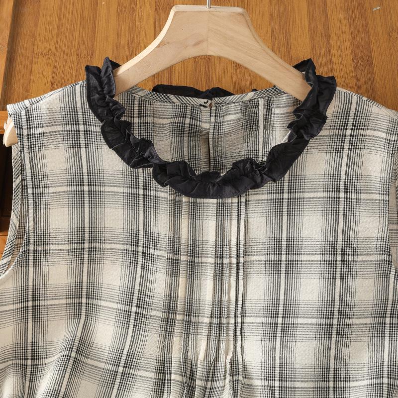 Chic Plaid Sleeveless Wood Ear Trim Vest - Summer 2025 Women's Fashion