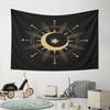 Golden Moon and Stars Mandala Design Pattern Wall Hanging Tapestry Decorative Tapestry Home Decor for Bedroom and Living Room