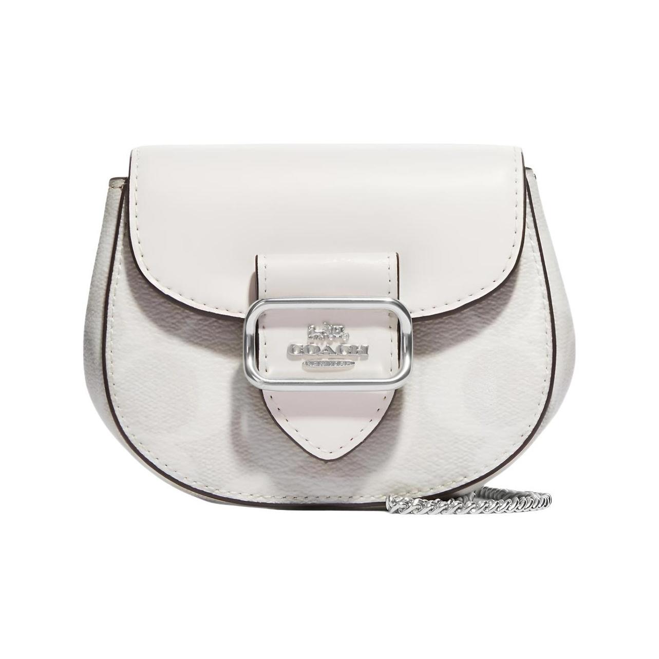 

Coach Morgan 13 Classic Monogram Multi-Functional Pocket Snap Closure Canvas And Leather Saddle Bag Crossbody Bag Small Women bags White CK439-SVVS5 Basic Set (Bag+Dust Bag)