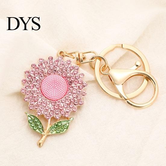 Enamel Keychain Charm Pendant Rhinestones Inlaid Sunflower Design Key Rhinestone Chain with Anti-Oxidation Lobster Clasp Backpacks Accessory