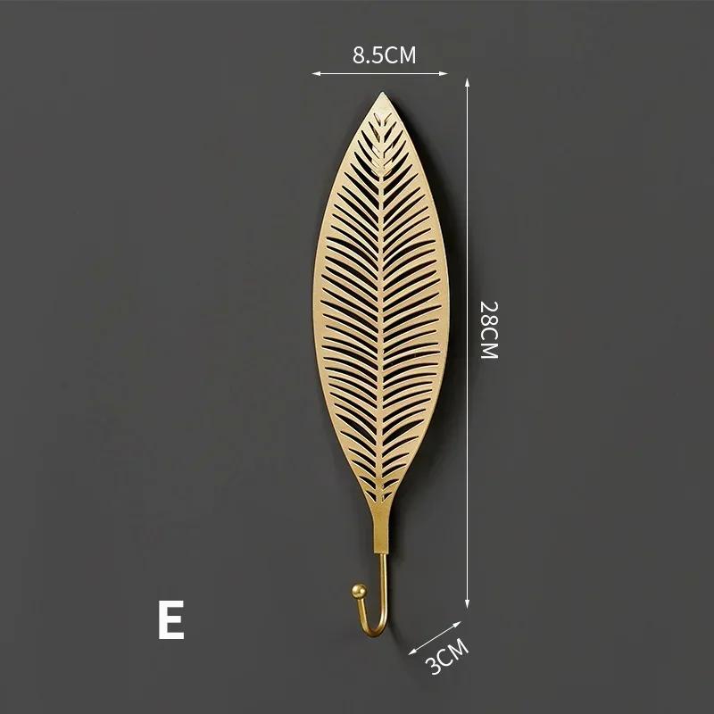Nordic Style Hooks Gold 1Pc Hanging Storage Rack Wrought Iron Hook Wall Hanger Creative Leaf Shape for Home Bathroom Decoration