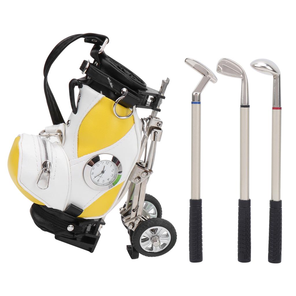 Stolní golfová sada per 3 kuličková pera a mini taška slitina zinku golfová taška na pera s hodinkami