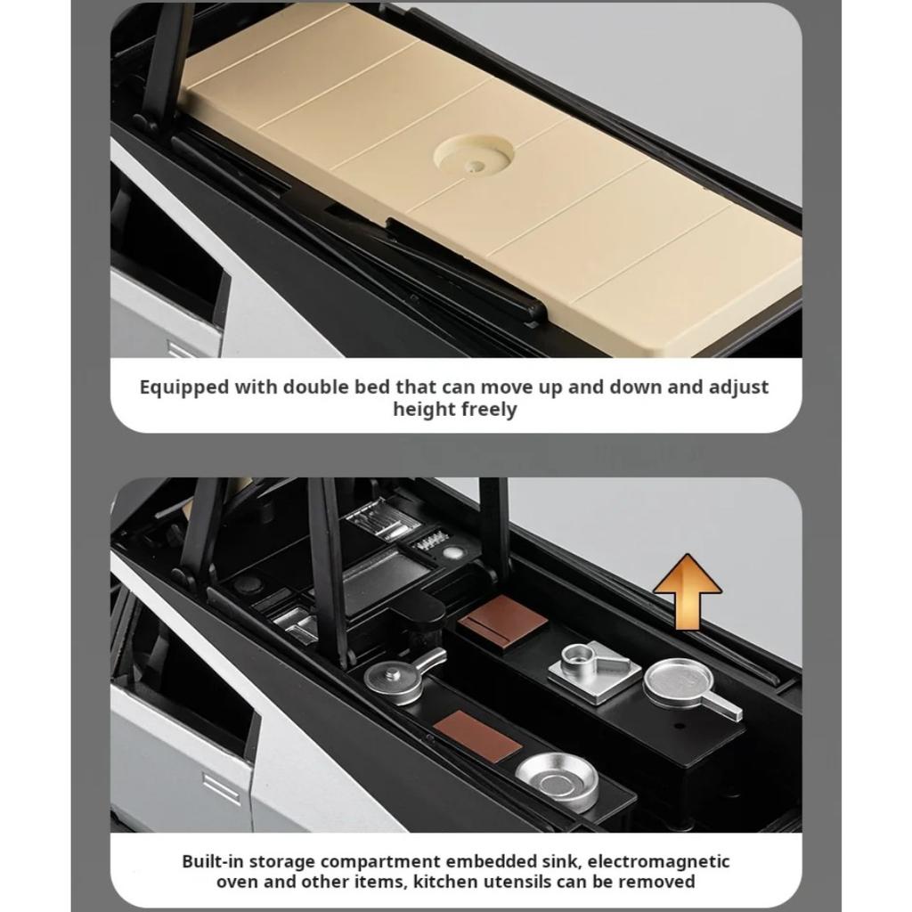 Maßstab 1/24 Tesla Pickup Camping Wohnmobil Automodell Diecast Metall Spielzeugfahrzeuge Automodell Sound Licht Sammlung Kinderspielzeug Geschenk