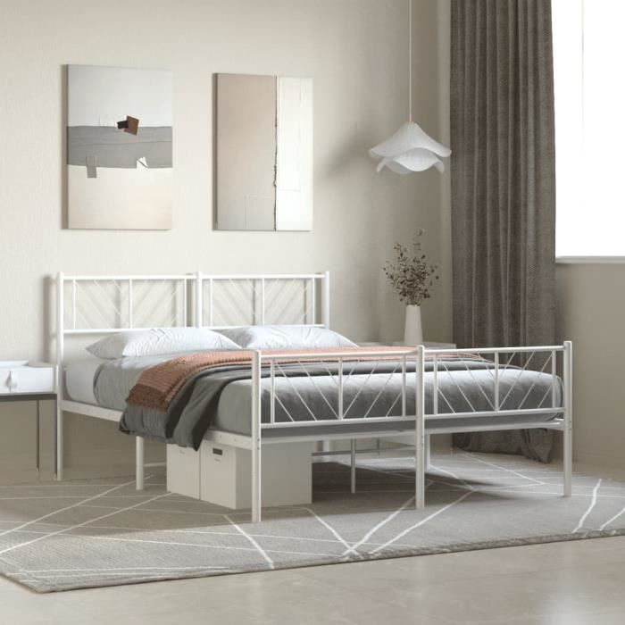 VidaXL Metal Bed Frame with Headboard-Footboard White 160x200cm 372249