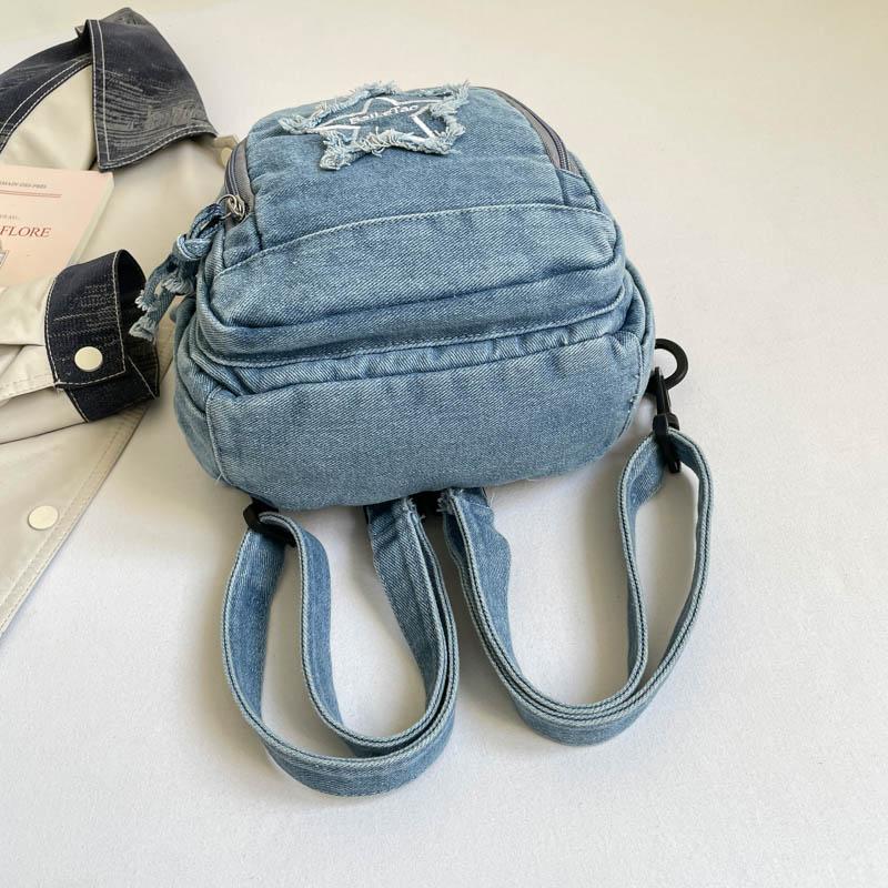 Bolso de Pecho de Mezclilla Gran Capacidad Bolso Cruzado para Mujer Viajero Múltiples Compartimentos Mochila de Estrella de Cinco Puntas