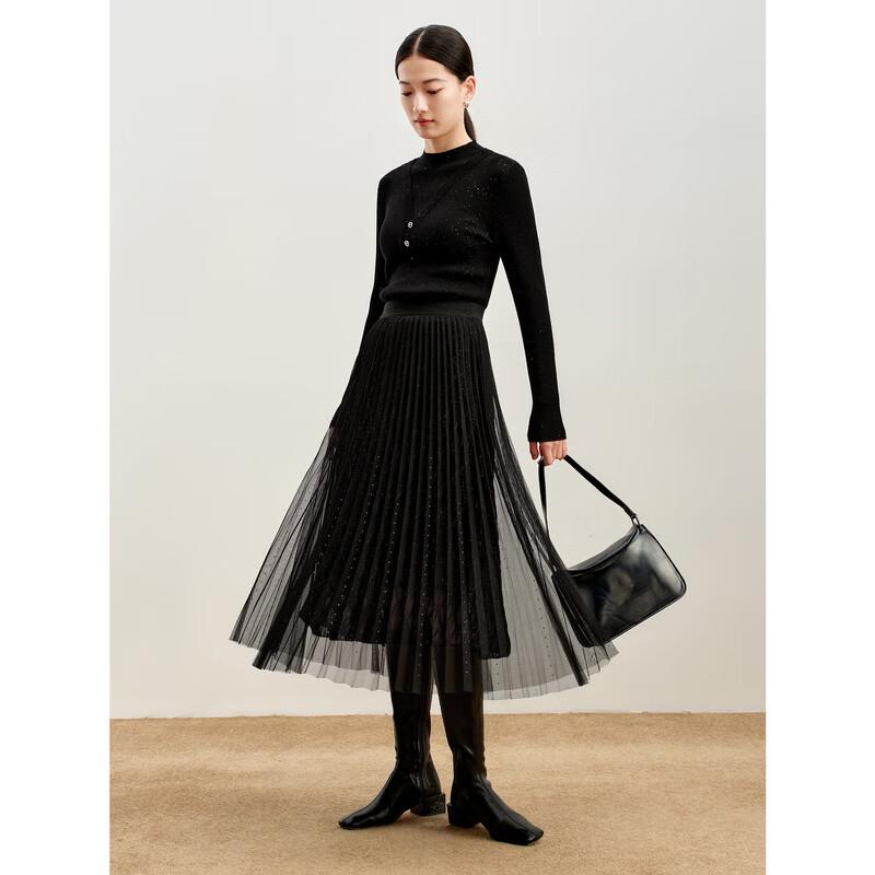 JUZUI Women's Faux Two-Piece Wool Sequin Knitted Sweater JWDD31036