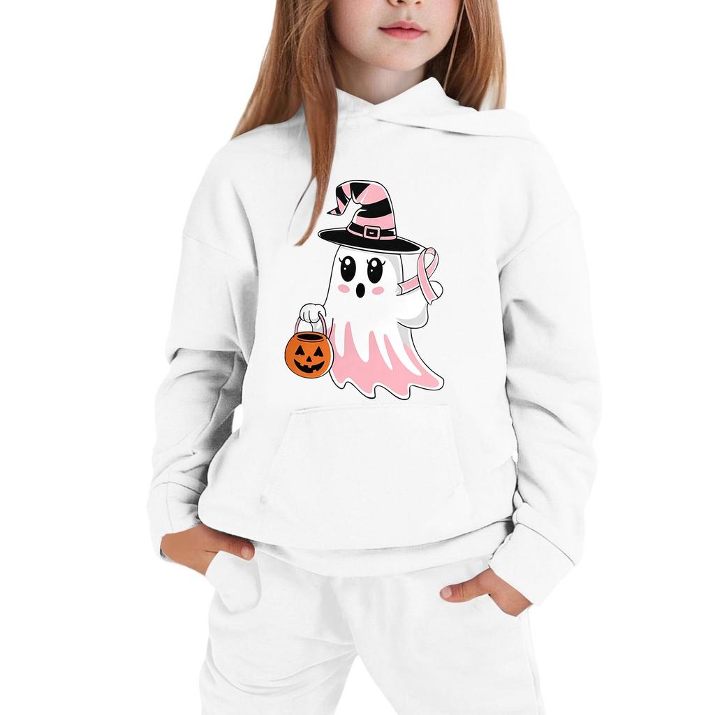 Kids Halloween Hoodie Ghost Print Pullover Sweatshirt with Hood Long Sleeve Casual Top for Boys Girls