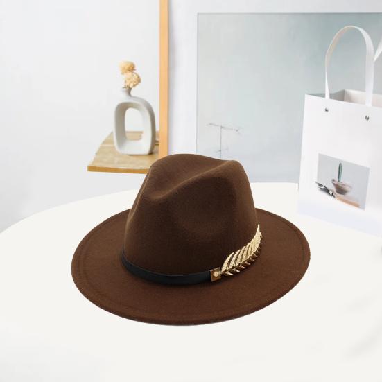 Jazz Hat Unisex Comfortable Breathable Big Brim Leaf Belt Decor Decorative Gentlemen British Style Royal Derby Hat Headwear