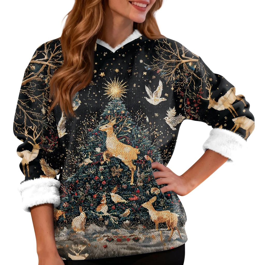 Women's Fashion Casual Long Sleeve Christmas Printed Hooded Sweatshirt