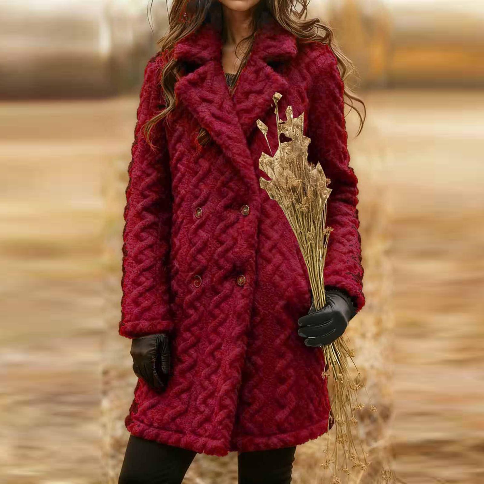 

Женское модное повседневное вестерн-двубортное меховое пальто с длинными рукавами XL красный