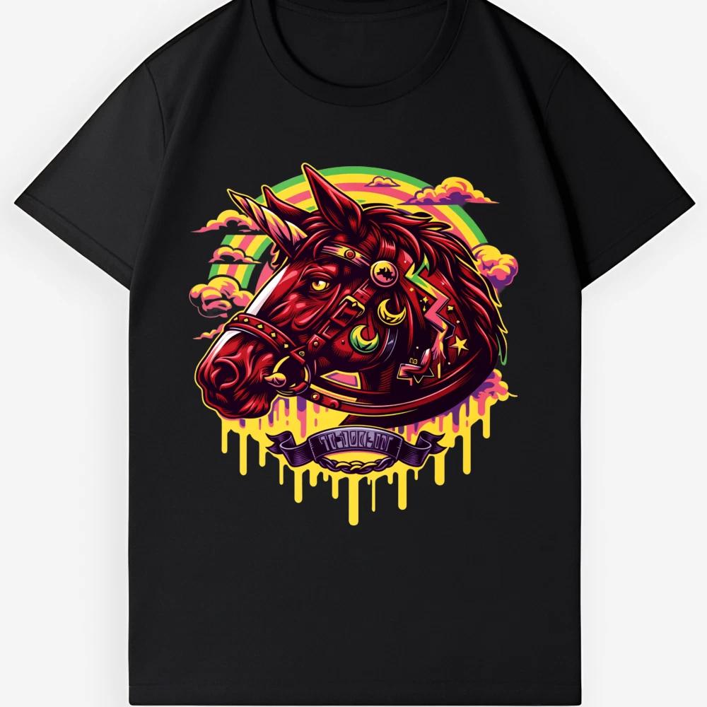Neon Psychedelic Unicorn Horse Graphic Tee - Unisex Retro T-Shirt L