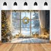 Christmas Elk Decoration 2025 Backgrounds For Photographs Window Curtains Christmas Tree Gift Box Family Party Portrait Backdrop