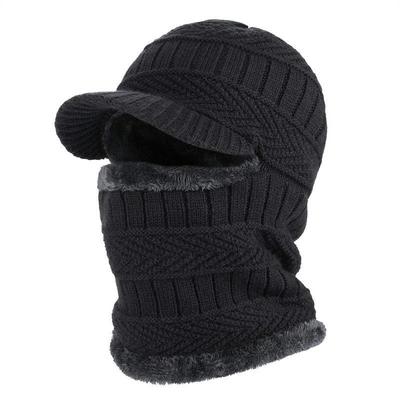 Gorro de malha de inverno masculino com forro de veludo e proteção de orelha