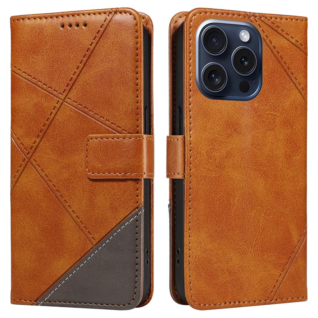 For iPhone 15 Pro Case Shockproof Geometric Lines PU Leather Phone Cover